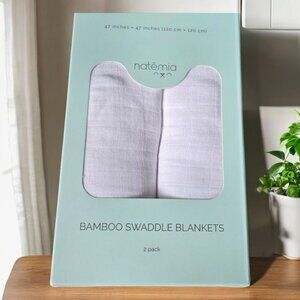 NIB NATEMIA BAMBOO 2pk White Bamboo Swaddle Blankets, Nursing Shields